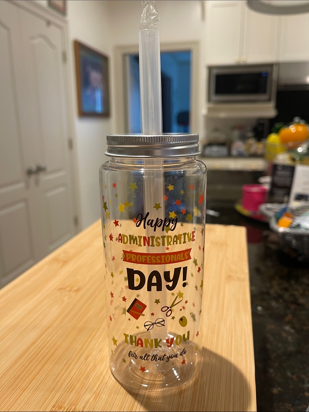 Clear Happy Administrative Professionals Day Tumbler with Straw - Thank You Gift